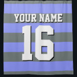 Periwinkle Charcoal Sports Jersey Preppy Stripe Douchegordijn<br><div class="desc">Preppy Striped Team Jersey / Sports Jersey / Football Jersey / Rugby Jersey met aangepaste naam Pas dit aan met uw eigen naam of teamnaam en een nummer. U kunt de grootte, de kleur en de plaatsing van de tekst wijzigen als u wijzigingen moet aanbrengen, de kleur van de tekstschaduw...</div>