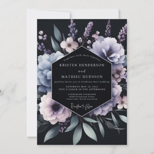 Periwinkle Chiaroscuro Bloom Wedding Kaart (Voorkant)