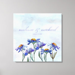 Periwinkle Daisies Waterverf Typography Wedding Canvas Afdruk