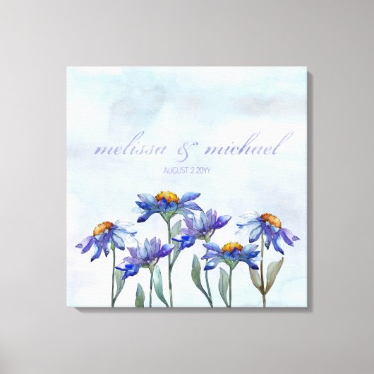 Periwinkle Daisies Waterverf Typography Wedding Canvas Afdruk (Voorkant)