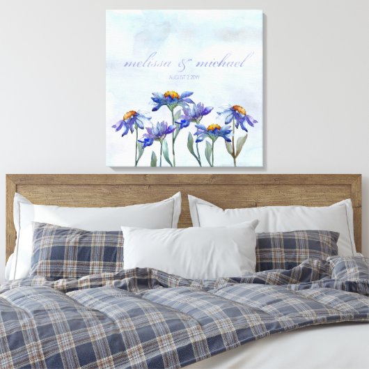 Periwinkle Daisies Waterverf Typography Wedding Canvas Afdruk (Insitu (Slaapkamer))