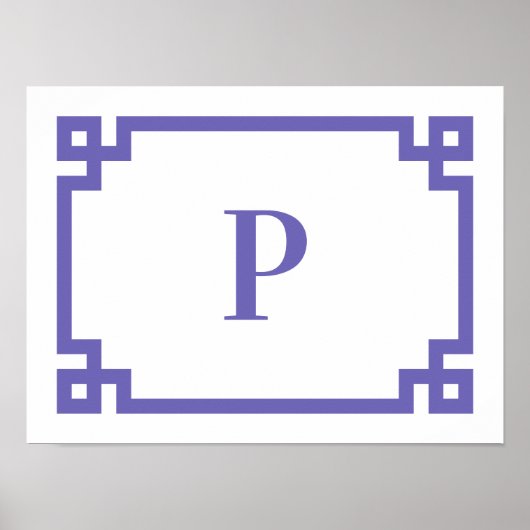 Periwinkle Decorative Greek Key Border Monogram Poster (Voorkant)