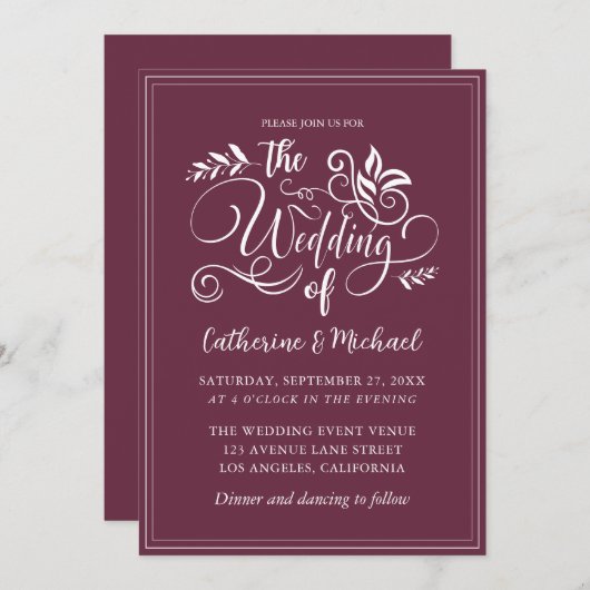 Periwinkle Decorative Wedding Calligraphy Kaart (Voorkant / Achterkant)