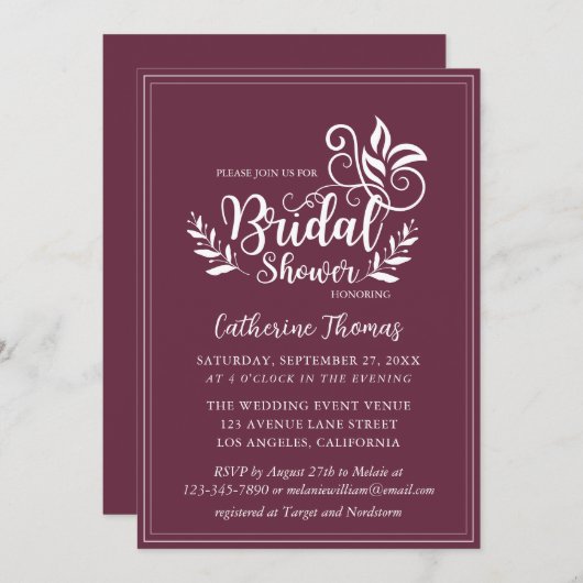 Periwinkle Decorative Wedding Calligraphy Kaart (Voorkant / Achterkant)