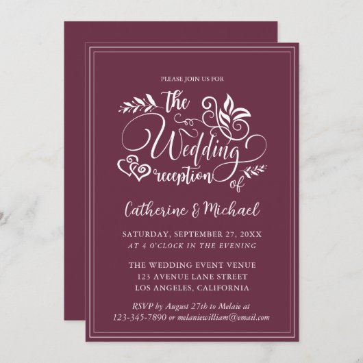 Periwinkle Decorative Wedding Calligraphy Kaart (Voorkant / Achterkant)