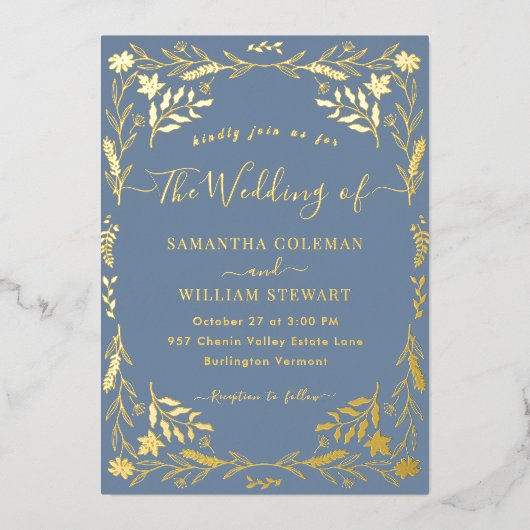 Periwinkle Elegant Boho Modern Typography Wedding Folie Uitnodiging (Voorkant)