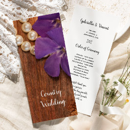 Periwinkle en Barn Wood Country Wedding Programme Programmakaart