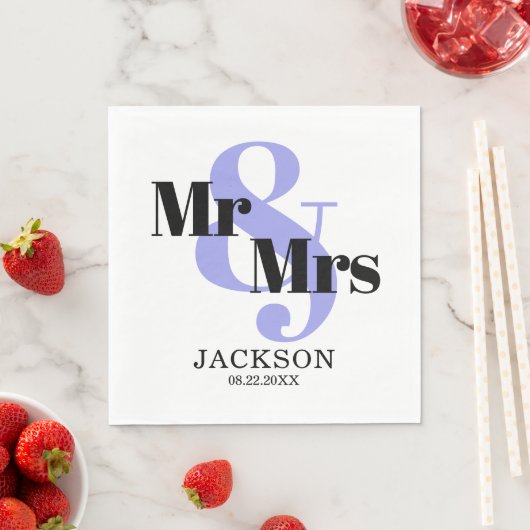 Periwinkle en Black Mr. & Mrs. Wedding Servet (Insitu)