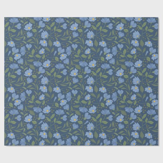 Periwinkle en Navy Blue  Floral Pattern Cadeaupapier (Vlak)