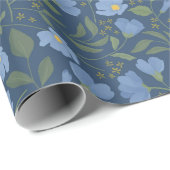 Periwinkle en Navy Blue  Floral Pattern Cadeaupapier (Rol Hoek)