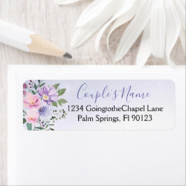 Periwinkle en Pink Waterverf Floral Wedding Etiket