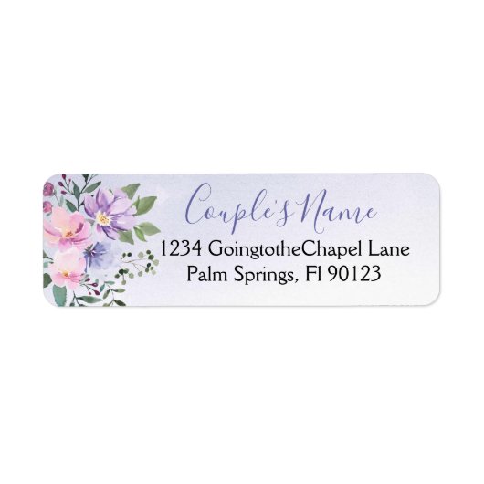 Periwinkle en Pink Waterverf Floral Wedding Etiket (Voorkant)