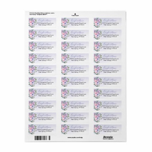 Periwinkle en Pink Waterverf Floral Wedding Etiket (Full Sheet)
