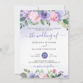Periwinkle en Pink Waterverf Floral Wedding Invi Kaart (Voorkant)