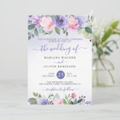 Periwinkle en Pink Waterverf Floral Wedding Kaart (Staand voorkant)