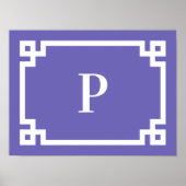 Periwinkle en White Greek Key Border Monogram Poster (Voorkant)