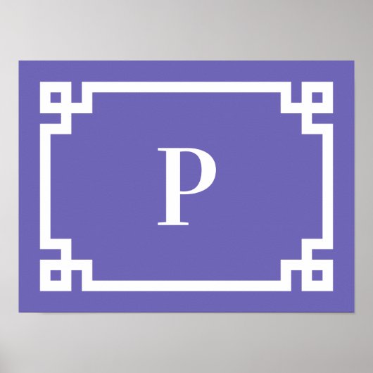 Periwinkle en White Greek Key Border Monogram Poster (Voorkant)