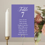 Periwinkle en White Wedding Seding Chart Cards Kaart<br><div class="desc">Gids uw gasten aan hun juiste lijst met deze elegante periwinkle zitkaartjes. Pas het lijstaantal en de naam van de gast in een witte tekst aan.</div>