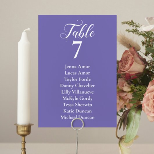 Periwinkle en White Wedding Seding Chart Cards Kaart