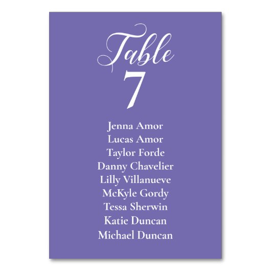 Periwinkle en White Wedding Seding Chart Cards Kaart (Voorkant)