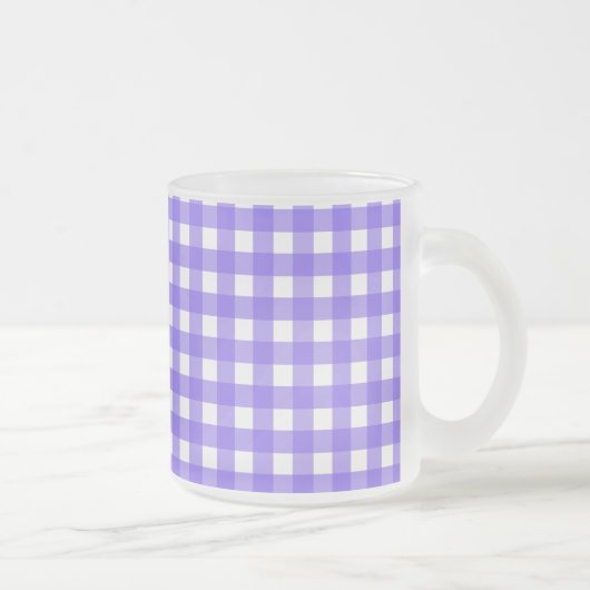 Periwinkle en witte gingham matglas koffiemok (Rechts)