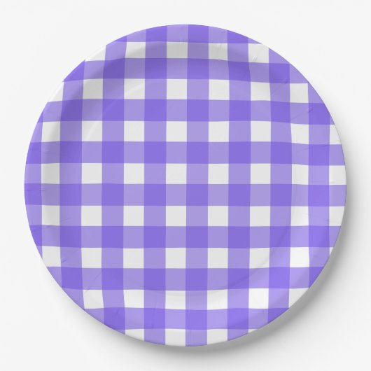 Periwinkle en witte gingham papieren bordje (Voorkant)