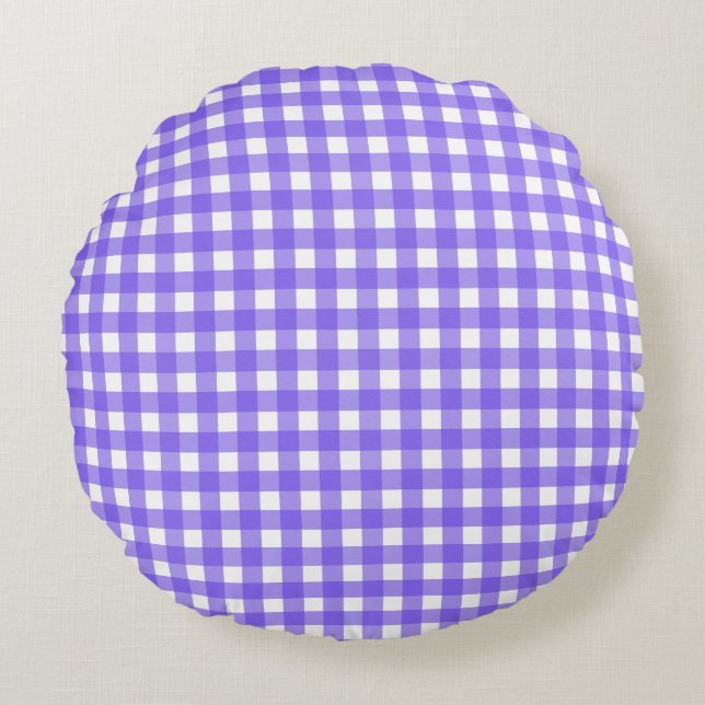 Periwinkle en witte gingham rond kussen (Voorkant)