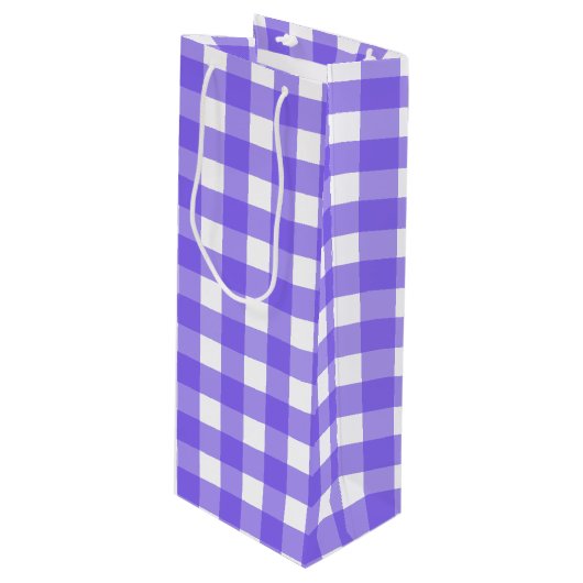 Periwinkle en witte gingham wijn cadeautas (Voorkant Gekanteld)
