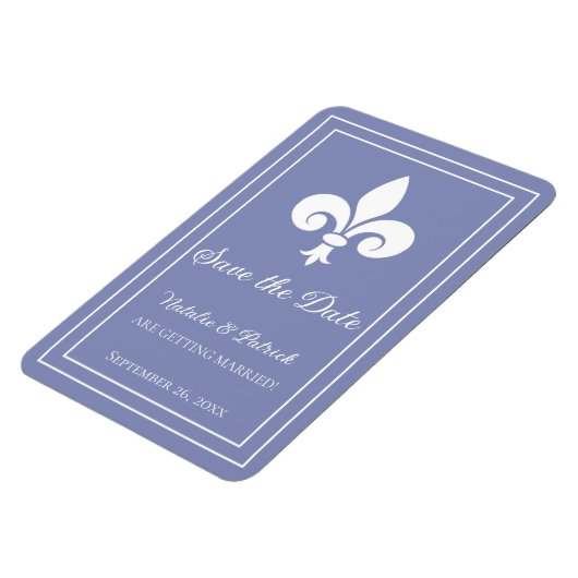 Periwinkle Fleur de Lis Save the Date Magnet Magneet (Linkerzijde)
