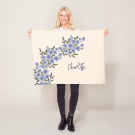 Periwinkle Floral Blooms Moderne aangepaste naam Fleece Deken