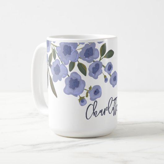 Periwinkle Floral Blooms Moderne aangepaste naam Koffiemok (Voorkant links)