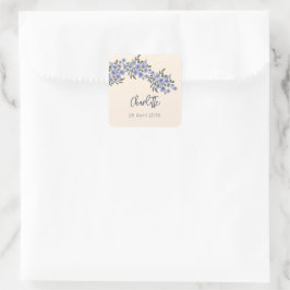 Periwinkle Floral Blooms Moderne aangepaste naam Vierkante Sticker