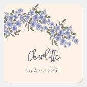 Periwinkle Floral Blooms Moderne aangepaste naam Vierkante Sticker (Voorkant)