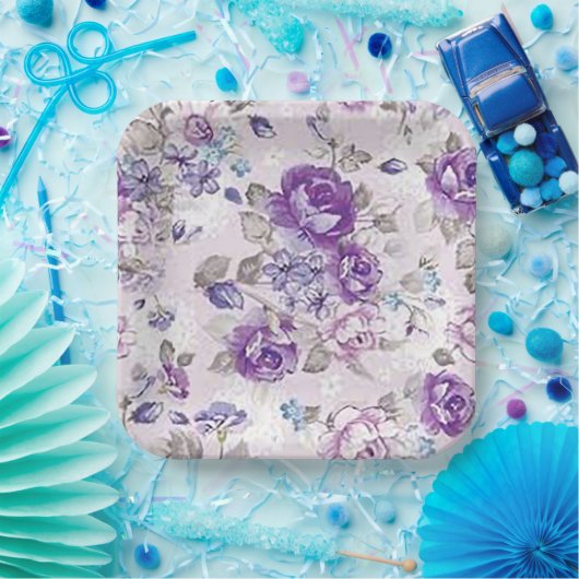 "Periwinkle Floral Design" Bord papier (Feest)