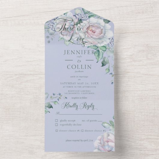 Periwinkle Floral Dinner All In One Uitnodiging (Binnen)
