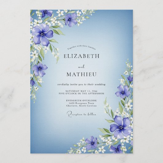 Periwinkle Floral Enchantment Wedding Kaart (Voorkant)