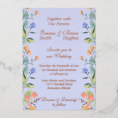 Periwinkle floral folie uitnodiging (Voorkant)