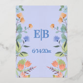 Periwinkle floral folie uitnodiging (Achterkant)