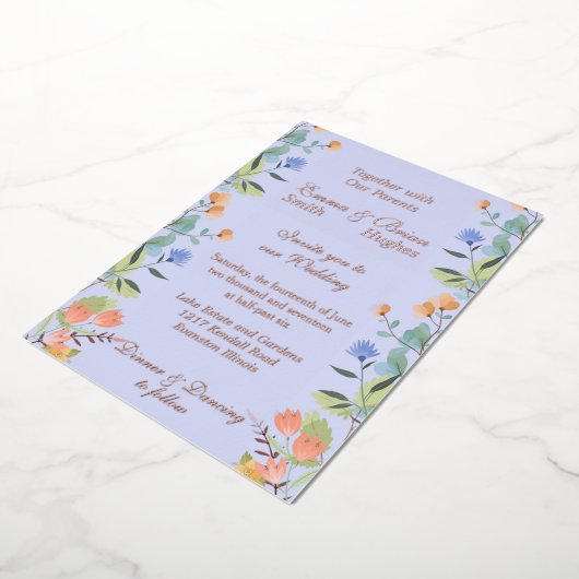 Periwinkle floral folie uitnodiging (Gedraaid)