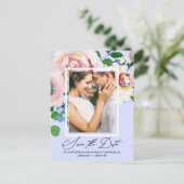 Periwinkle Floral Foto slaat de datum op Uitnodiging Briefkaart (Staand voorkant)