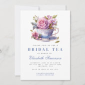 Periwinkle Floral Tea Cup Bruidsthee Vrijgezellenf Kaart (Voorkant)