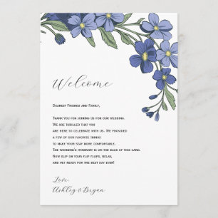 Periwinkle Floral Wedding Welkomstbrief Route Programmakaart