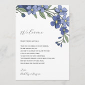 Periwinkle Floral Wedding Welkomstbrief Route Programmakaart (Voorkant)
