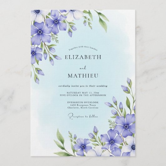 Periwinkle Floral Whimsy Wedding Kaart (Voorkant)