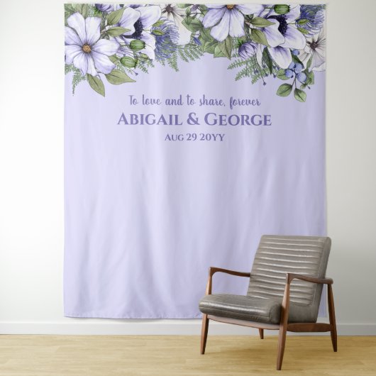 Periwinkle Florals Foto van Wall Backdrop Weddensc Wandkleed (In situ)
