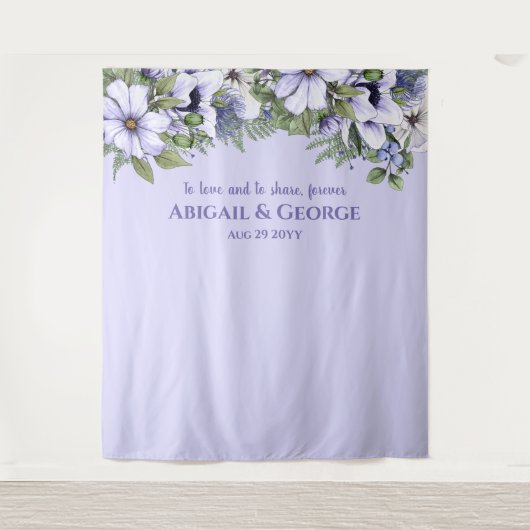 Periwinkle Florals Foto van Wall Backdrop Weddensc Wandkleed (Voorkant)