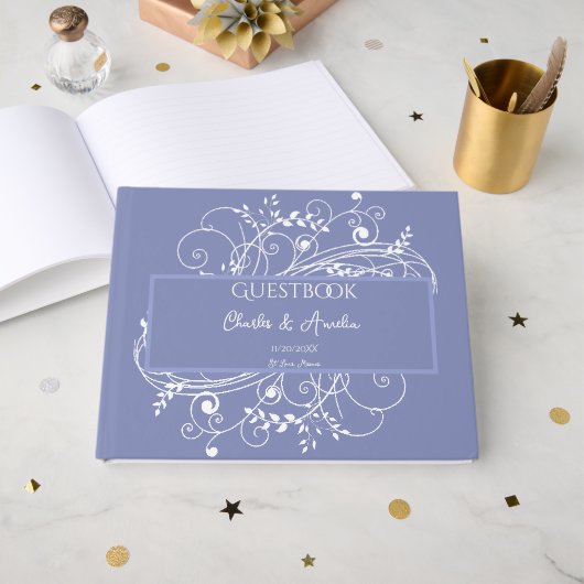 Periwinkle Flourish Wedding Guest Book Gastenboek (Voorkant open)