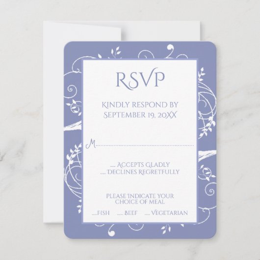 Periwinkle Flourish Wedding RSVP Kaart (Voorkant)