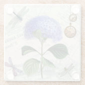  Periwinkle Flower en Dragonfly Onderzetter Glazen Onderzetter (Achterkant)