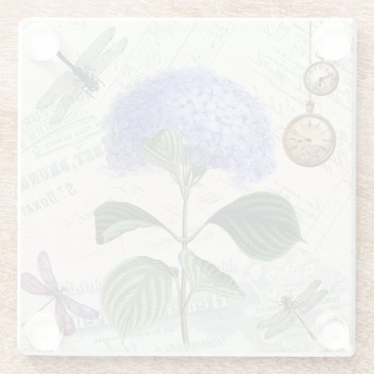  Periwinkle Flower en Dragonfly Onderzetter Glazen Onderzetter (Achterkant)